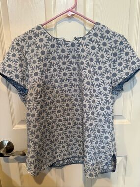 Boden Blue and White Floral Short-Sleeve Blouse